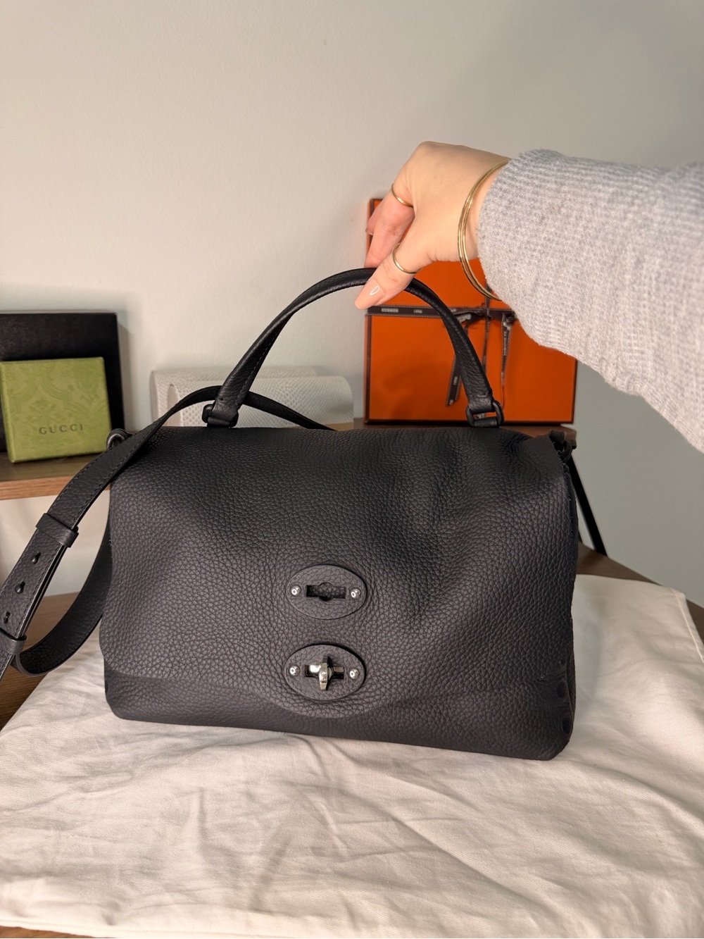 AUTHENTIC - Zanellato Medium Postina Matte Black Shoulder Bag